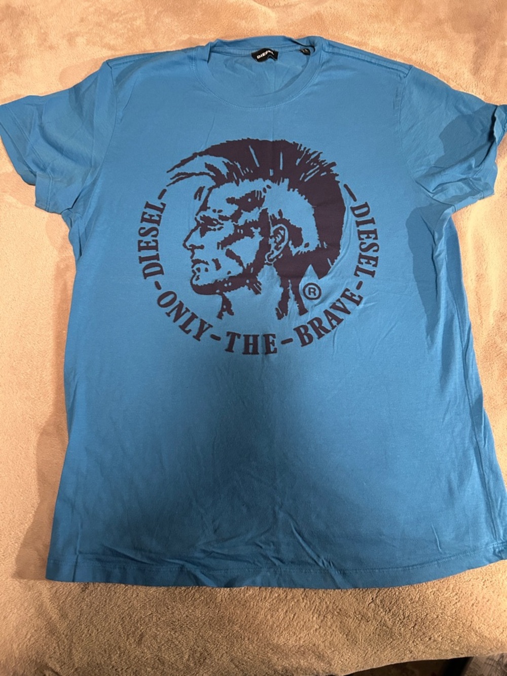 Diesel Turquoise Graphic Tee with Dark Navy Emblem
